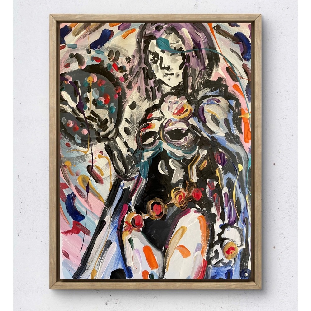 O Raven Teen Titans Original Abstract Acrylic Painting Work on Paper 9x12 Art